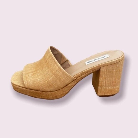 Steve Madden Elda Heels Beige Tweed Square Open Toe Sandals Y2K Womens Size 9.5 - Picture 4 of 8